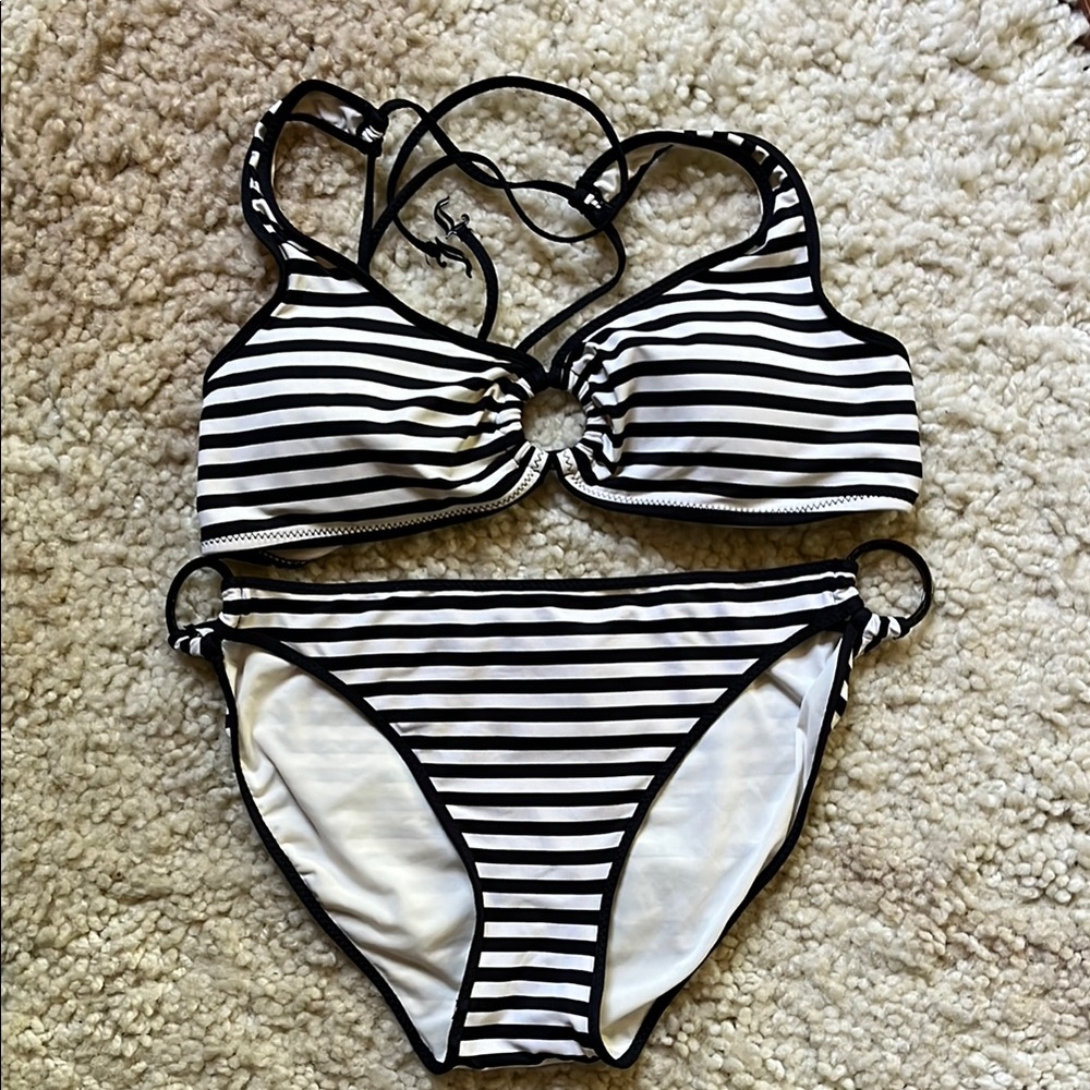 Juicy Couture Black and White Striped Bikini